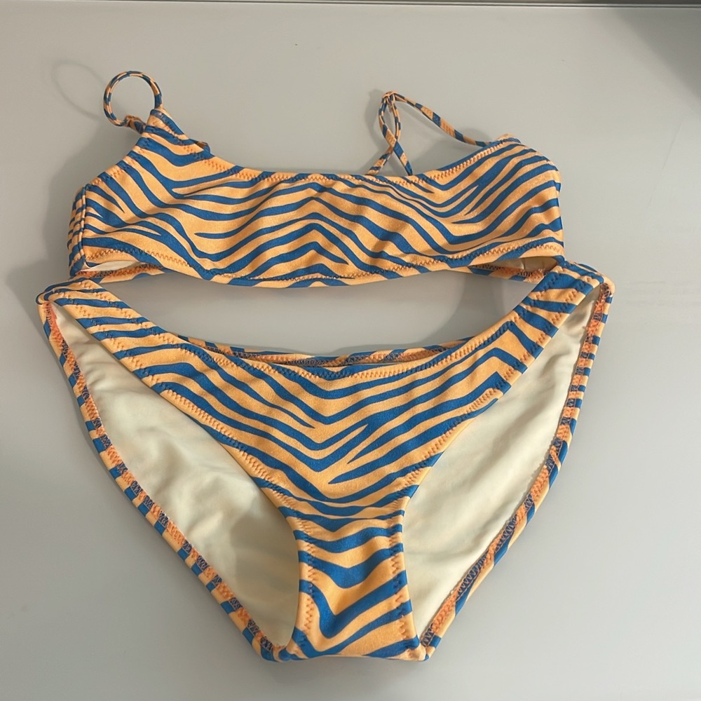 Orange blue zebra triangl swimsuit xs